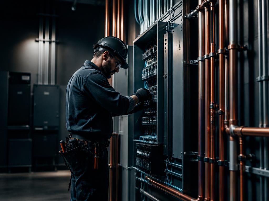 Electrician working on a commercial distribution board